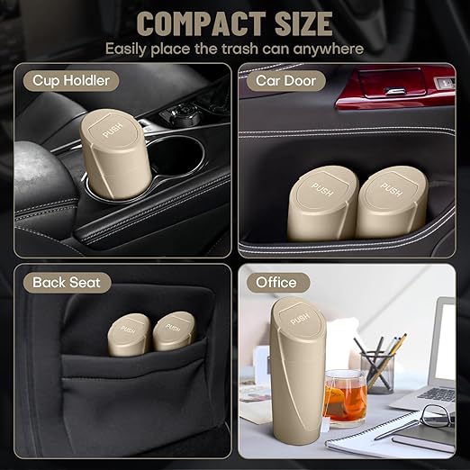 Car Trash Can Bin with Lid - 2 Packs Car Garbage Can Cup Holder - Beige Mini Leakproof Vehicle Garbage Bin with 40pcs Trash Bags-Automobile Organizers and Storage for Front Back Seat Accessories