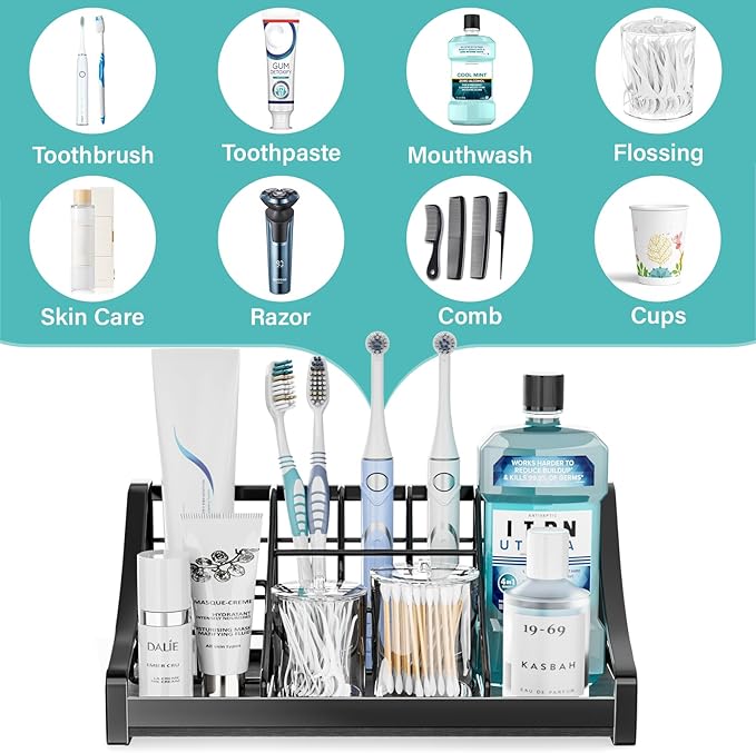 Toothbrush Holder Instant-Dry Organizer - Bathroom Countertop Organizer Kids Electric Toothbrush Toothpaste Holders - 7 Slots