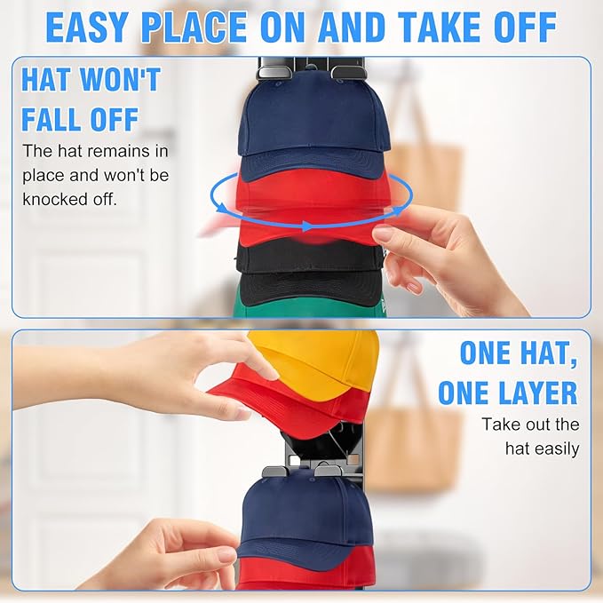 4 Pack Baseball Hat Rack for Wall & Closet, Vertical Hat Display Stand Storage Rack, No Drill Cap Rack for Dorm, Door& Entryw