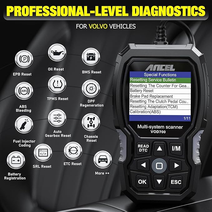 ANCEL VOD700 All System OBD2 Scanner Fits for Volvo Car Code Reader Full Function Diagnostic Scan Tool ABS Bleeding Injector
