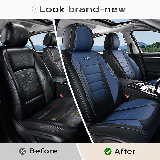Coverado Car Seat Covers Front, Seat Covers for Cars, Waterproof 2-Pack Car Seat Cushions, Leather Carseat Seat Protectors, U