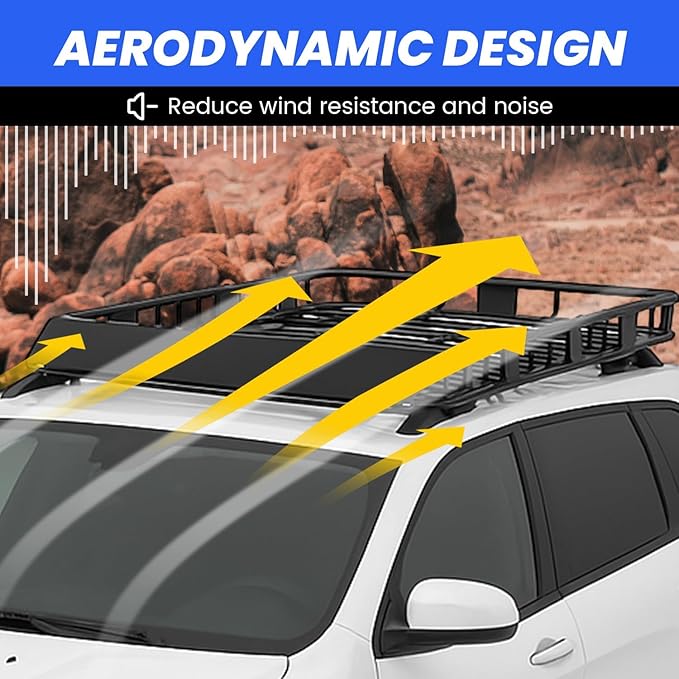 ECOTRIC 59" x 39" x 5.1" Universal Adjustable Roof Rack Cargo Carrier Basket with Extension Heavy Duty Steel Car SUV Top Luggage Storage Holder Basket for Travel 250LBS Weight Capacity