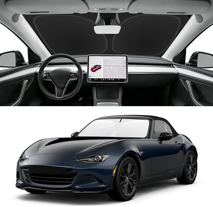 Custom Fit Windshield Sun Shade for Mazda MX-5 Miata 2016-2025, Blocks UV & Heat, Front Window Sunshade Accessories, Easy Fold & Store Keep Your Car Cooler