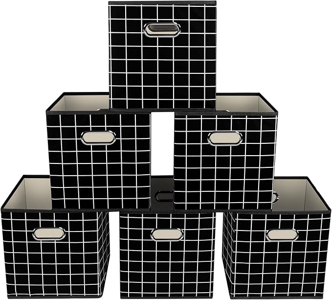 Yunkeeeper storage bins Cubes, Fabric Cube Organizer with Handle, Foldable Cube Bins for Cloth or Accessary Storage, 11x11x11