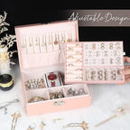 Jewelry Box for Women Girls, 2 Layers Jewelry Organizer Container with Lock, PU Leather Storage Case with Removable Tray, Jew