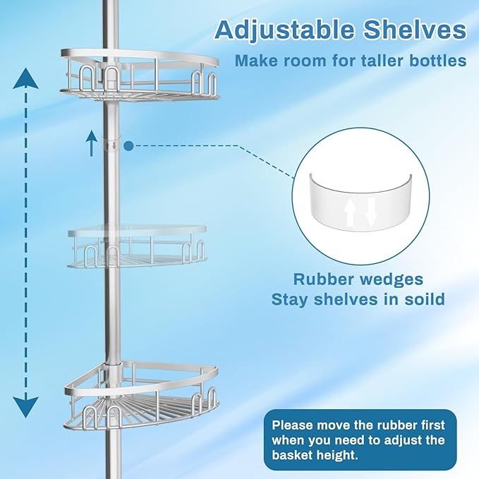Rustproof Shower Corner Caddy Shelf for Bathroom Tension Pole Organizer with 4 Baskets for Bathtub Shampoo Storage from 23.6 