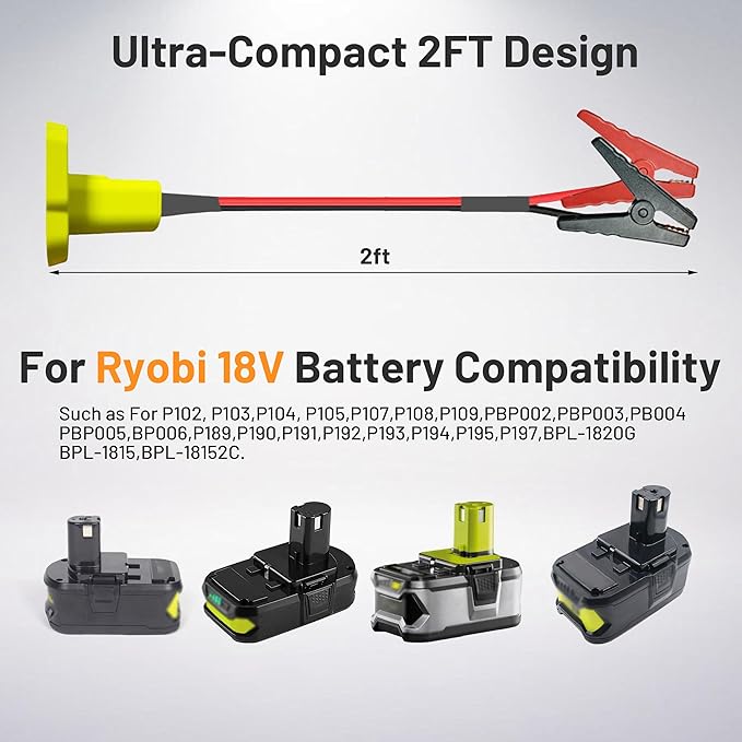 Jumper Cables Adapter for Ryobi 18V Battery - 2FT 8AWG Portable Car Jump Starter Booster Cables, Automotive Emergency Power Tool for Car Truck SUV Jump Starting Using Tool (8AWG 2FT)