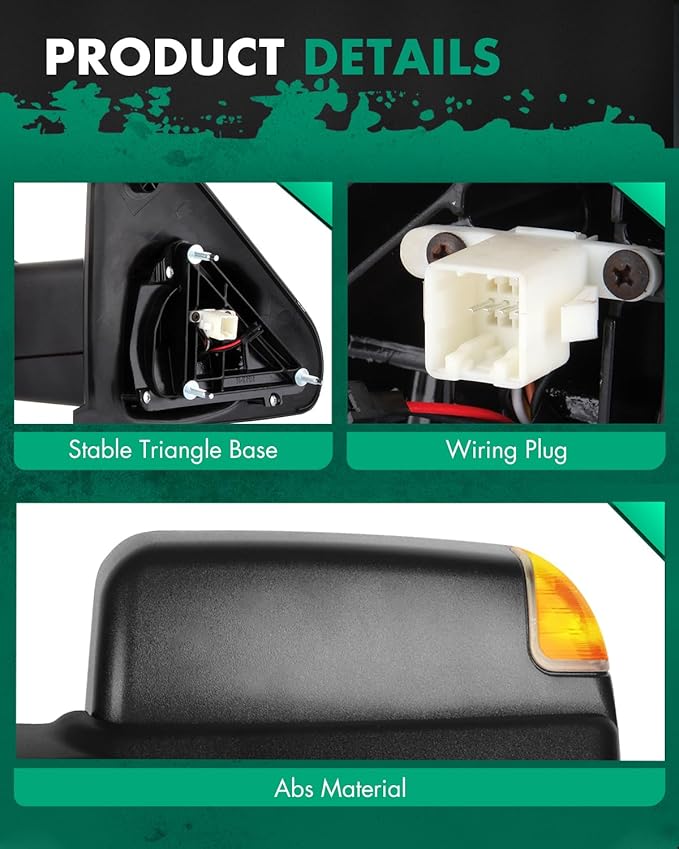 SCITOO Left Right Tow Mirror Compatible Fit for Towing Mirrors 2002-2008 For Dodge For Ram 1500 2003-2009 For Ram 2500 3500 Truck Black Power Adjusted Heated Turn Signal Light Pair Mirrors