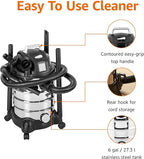 Amazon Basics Wet Dry Shop Vacuum Cleaner, 6 Gallon, 3.5 HP Stainless Steel, with Filter, Grey/Black