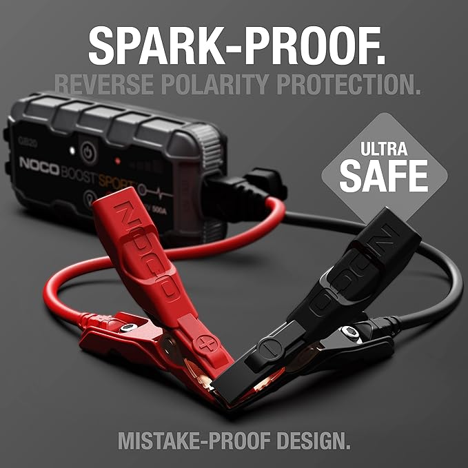 NOCO Boost GB20: 500A UltraSafe Jump Starter - 12V Lithium Battery Booster Pack, Portable Jump Box, Power Bank & Jumper