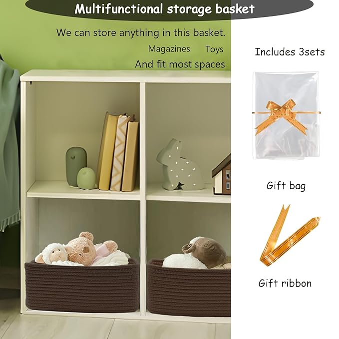COMFY-HOMI 11.5"x7.5"x4.7" Storage Baskets for Organizing | Cotton Rope Woven Basket | Toy Storage Bin Box | Basket for Shelv
