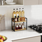 Giikin Countertop Shelf Organizer, 2 Tier Kitchen Spice Rack Organizer for Countertop, Wood Coffee Counter Shelf Organizer fo