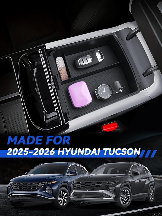 for 2026 Tucson Center Console Organizer Double-Layer 2025-2026 Tucson(Limited) & Tucson Hybrid Accessories Armrest Box Organizer+Lower Center Console Tray-ONLY Fit Tucson with Electronic Shift