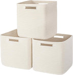 AELS Hand Woven Cotton Basket for Storage, Cube Storage Bins with Handles, Foldable Collapsible Closet Organizers and Storage