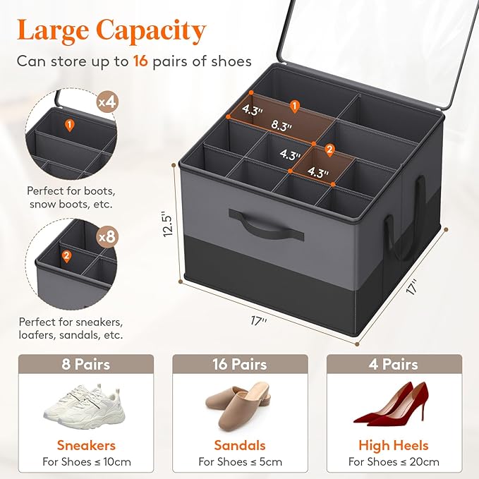 Lifewit 4 Pack Shoe Storage Organizer for Closet, Large Shoe Box Storage Containers with Clear Cover, Foldable Storage Bins F