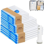 Vacuum Seal Bags with Portable Electric Pump, 12 Pack Vacuum Storage Bags for Clothing Travel, Compression Packing Space Save