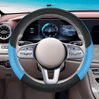 Black & Blue Car Steering Wheel Cover, Microfiber, Leather Patchwork, Universal 14.5-15 Inch Leather Anti-Slip Breathable Aut