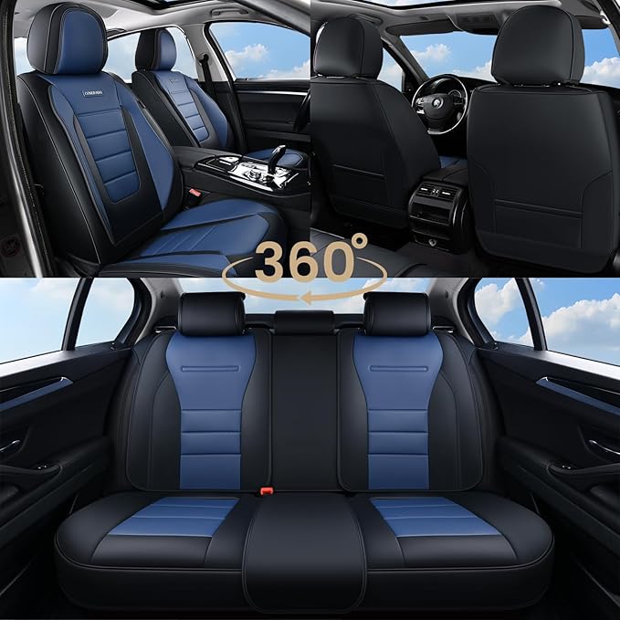 Coverado Car Seat Covers Full Set, Nappa Leather Seat Covers for Cars, Car Seat Protector Car Seat Cushion, Front and Back Se