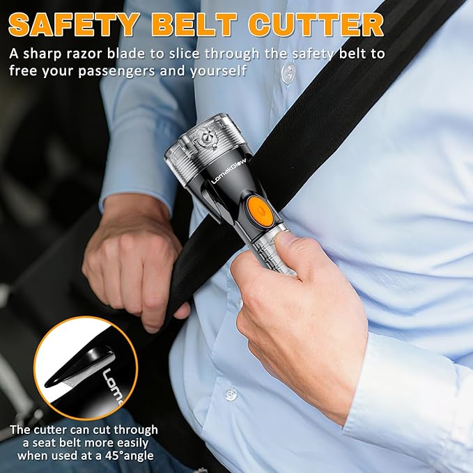 Multifunctional Car Safety Flashlight - Emergency Escape Tool with Window Breaker, Seatbelt Cutter, 3 Light Modes & Magnetic 