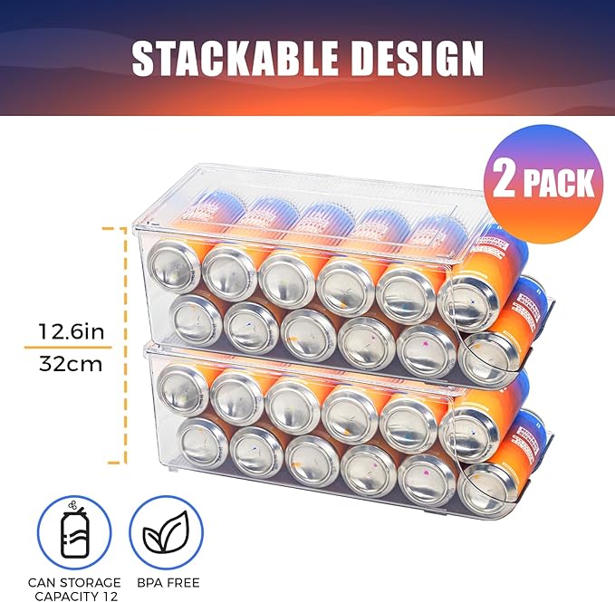 2 Pack Standard Can Organizer & 2 Pack Tall Can Organizer for Refrigerator