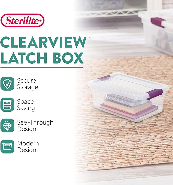 Sterilite 12-Pack 6 Quart ClearView Latch Box, Stackable Organizer Bins with Latching Lids - Clear Plastic Organization Conta
