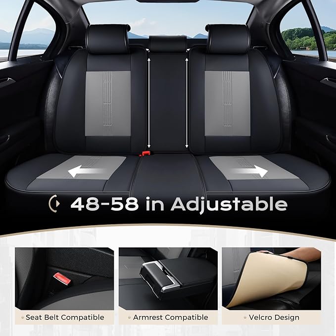 Coverado Car Seat Covers Full Set, Front Seat Covers with Lumbar Support and Back Seat Cover Waterproof Leather Automotive Se