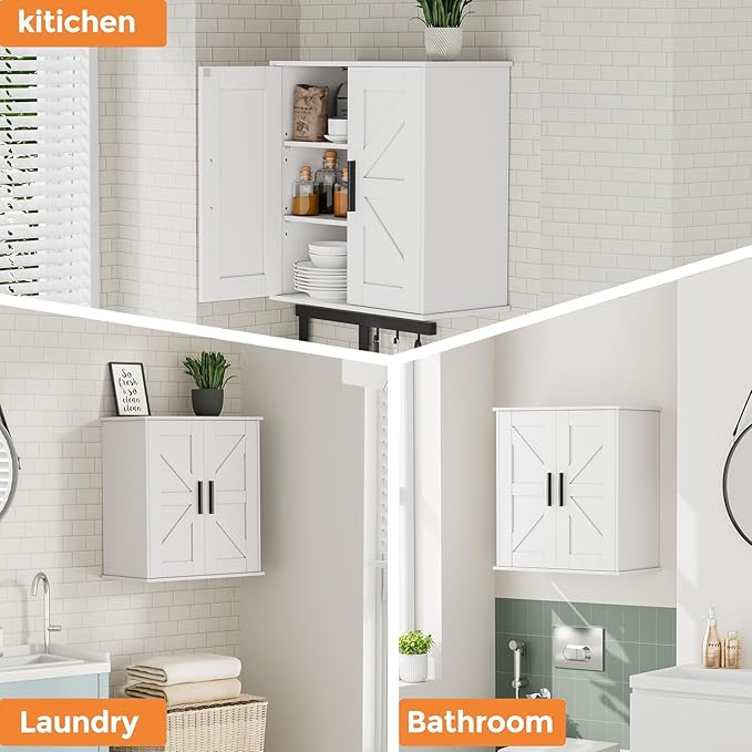 Homleke Bathroom Wall Cabinet, Over Toilet Storage Cabinet with Barn Doors and Adjustable Shelves, 3-Tier Medicine Cabinet Wa
