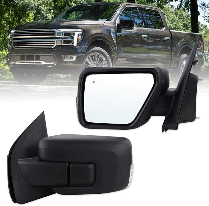Left Driver Side Mirror Compatible With 2021-2026 Ford F150 With Manual Folding Power Glass Heated Blind Spot Turn Signal Puddle Light Matte Black Replace#ML3Z17683SA(11Pins)