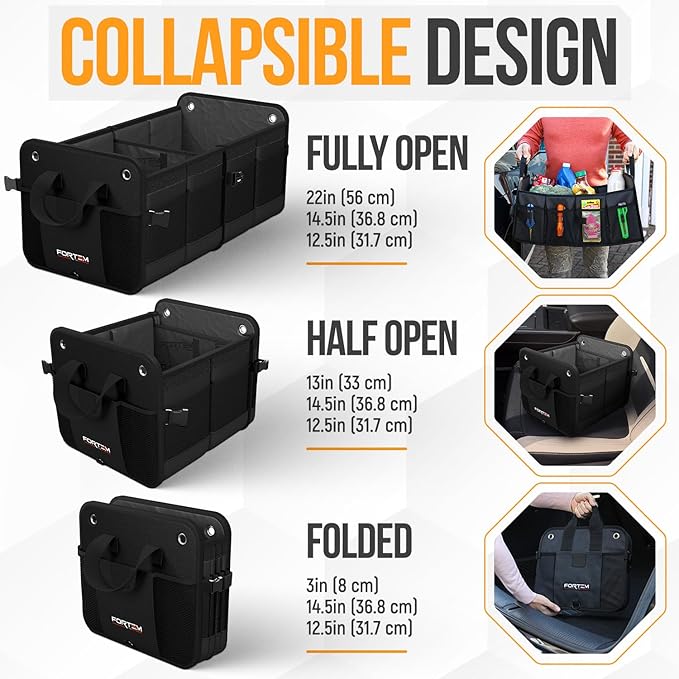 FORTEM Trunk Organizer For SUV Car Organizer and Storage, Multi-Compartment Storage Bag Car Accessories for Women Men, Perfect