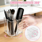 Acrylic Makeup Brush Holder, Clear Rotating Makeup Brush Holder Organizer with 4 Slots, Square Makeup Brush Cup for Vanity De