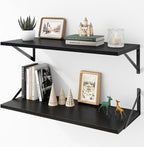 Deep Floating Shelves Wall Mounted, 30"x12" Black Wall Shelves with Brackets Set of 2 for Bedroom, Living Room, Bathroom, Kit
