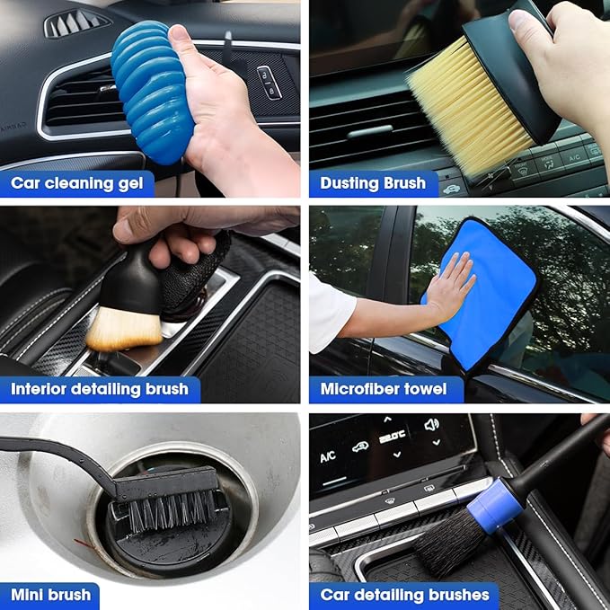Viewsun Car Cleaning Kit, Car Interior Detailing Kit with High Power Handheld Vacuum Cordless Rechargeable, Detailing Brush S