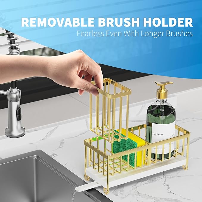 Cisily Sponge Holder for Kitchen Sink, Sink Caddy Organizer with High Brush Holder, Kitchen Countertop Organizers and Storage