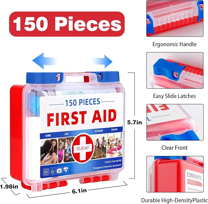 Mini First Aid Kit - 150 Pieces Emergency Medical Kit for Home, Car, Travel, Camping, Truck, Hiking, Sports, Office, Vehicle 