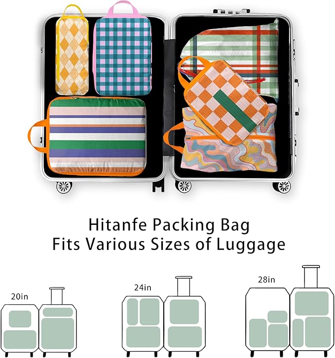 6 Pcs Compression Packing Cubes, Packing Cubes for Travel, Waterproof Luggage Organizer Bags Set, Cute Packaging Cubes for Wo