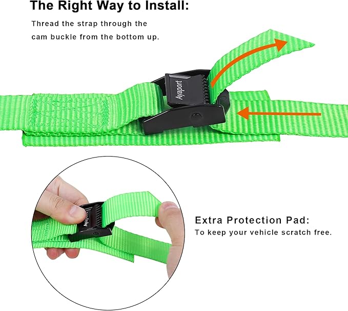 Ayaport Lashing Straps with Buckles Adjustable Cam Buckle Tie Down Cinch Strap for Packing Green