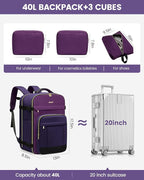 LOVEVOOK 40L Travel Backpack - Carry On & Personal Item for Women & Men, Spacious & Durable with 3 Packing Cubes