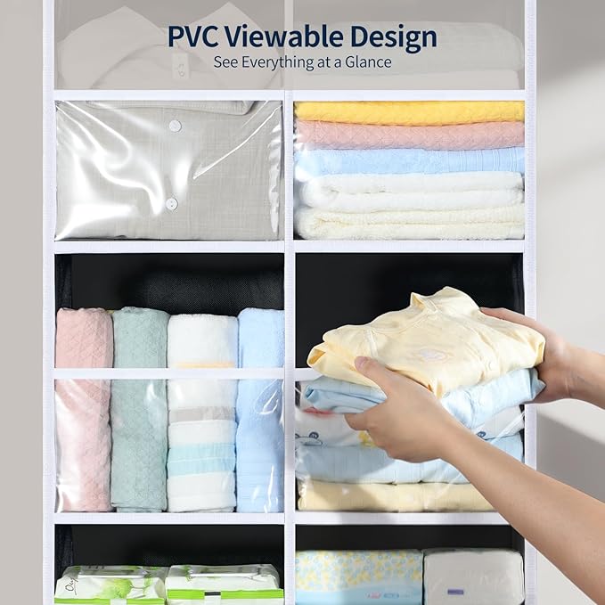 Yecaye 80lb Clear Door Hanging Yarn Storage Organizer, 10 Large Plastic Pockets & 10 Mesh Pockets Over The Door Crochet Organ