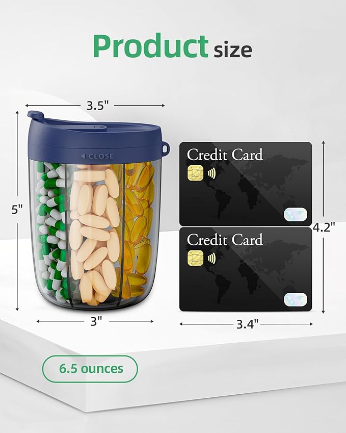 PULIV Large Supplement Organizer Bottle, Holds Plenty of 6 Various Vitamins in 1 Pill Dispenser with Anti-Mixing & Wide Openi