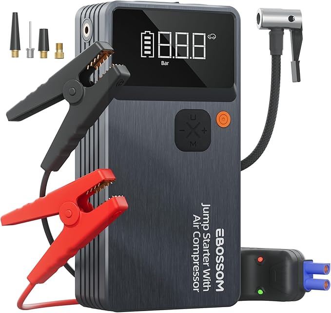 Car Battery Jump Starter with Air Compressor,44.4Wh Battery Jump Box with Tire Inflator,Car Jump Booster with Smart Jumper Ca