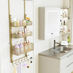 Consumest Over The Door Hooks Organizer - 4 Tier Door Coat Rack with 3 Baskets and 12 Hooks, Stainless Steel Towel Hanger for