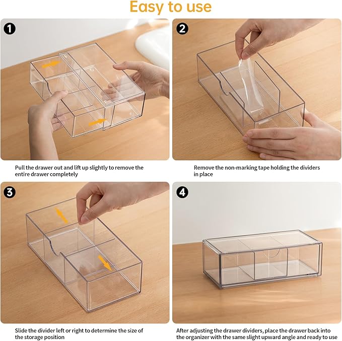 PAVSTINE Medicine Cabinet Organizer 3 Pack, Plastic Stackable Storage with 2 Drawers, Bathroom Mirror Cabinet Organizer with 