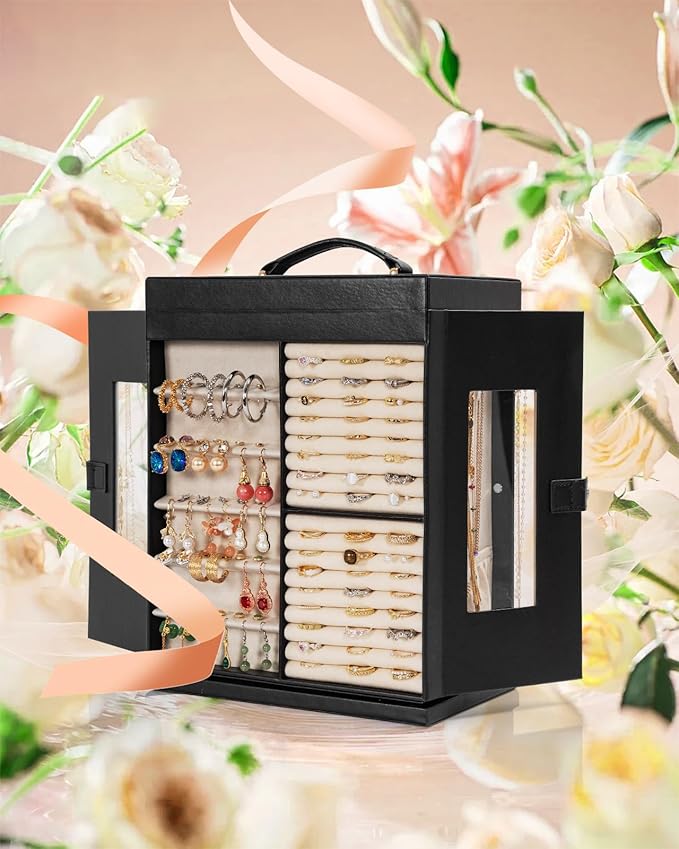 AKOZLIN Jewelry Box 6-Tier Organizer Functional 360° Rotating Jewelry Storage Case for Women Girls Ring Necklace Earring Brac