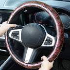 Embossed Skull Steering Wheel Cover, Skull Car Accessory, Microfiber Leather with Anti-Slip Lining, Fits 14.5"-15" Steering Wheels (Red Black)