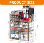 Cq acrylic 3 Pack Clear Makeup Organizer Countertop,Stackable 8 Drawers Skin Care Organizer,Cute Make Up Organizers for Vanit