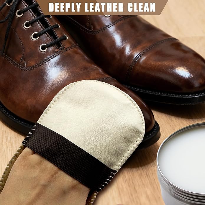 Jack&Chris Leather Cleaner and Conditioner, Mink Oil with Brush & Glove, Soften & Protect Leather for Car Seat, Couch, Shoes
