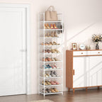 LANTEFUL 10 Tiers Tall Shoe Rack 20-25 Pairs Boots Organizer Storage Sturdy Narrow Shoe Shelf for Entryway, Closets with Hook
