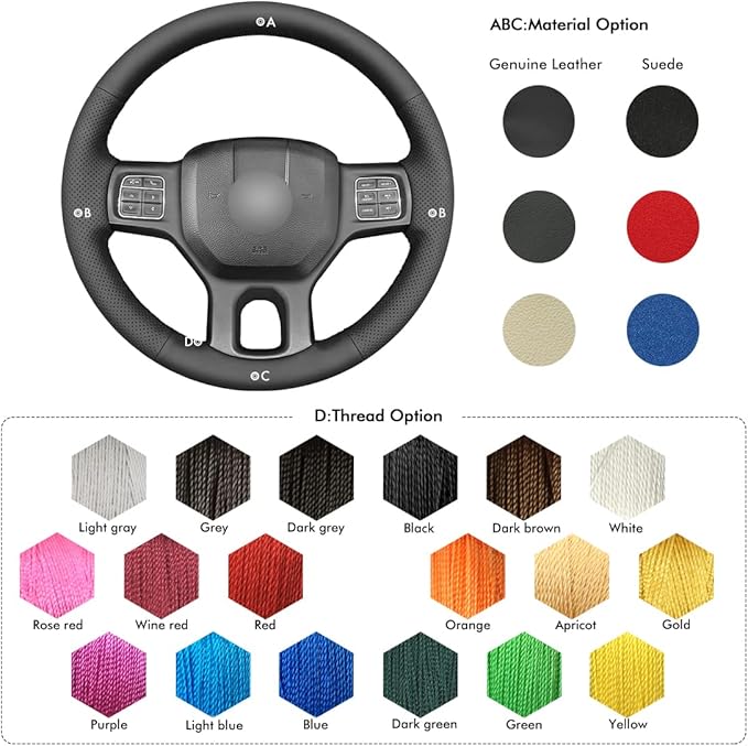 MEWANT Steering Wheel Covers for Dodge RAM 1500/1500 Classic / 2500/3500 / 5500 Hand-Stitched Genuine Leather ram Steering Wheel Wrap