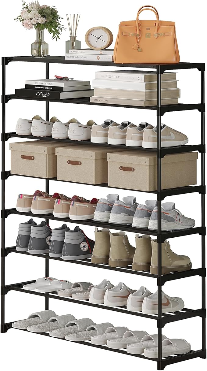 Calmootey 8-Tier Shoe Rack, Tall Large Capacity 40 Pairs Shoes Storage Organizer, Stackable Wide Shoe Shelf for Entryway, Hal