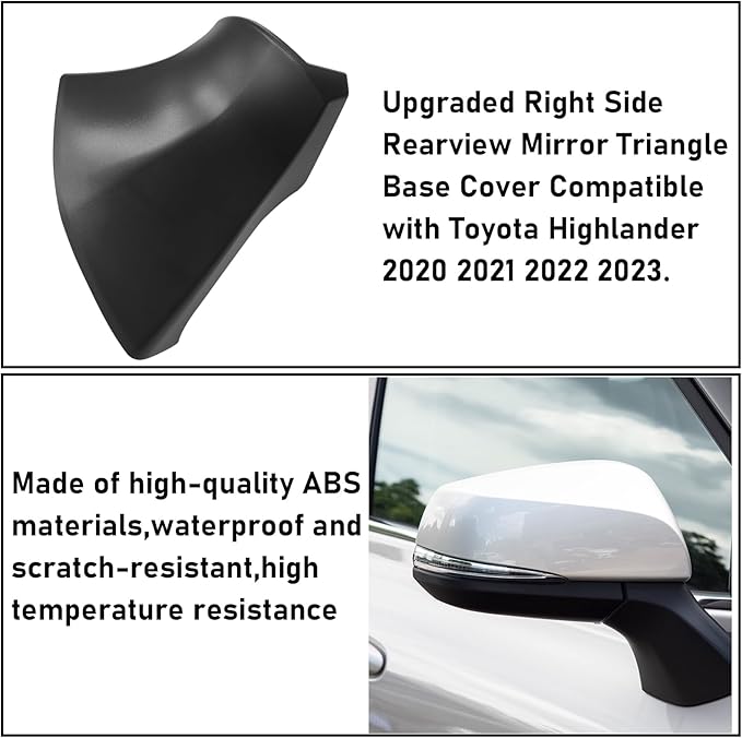 Jaronx Compatible with Toyota Highlander Side Mirror Cover 2020-2024, Passenger Rearview Triangle Base Cover Trim for Toyota Highlander (NOT FIT GRAND HIGHLANDER) (Right Side)